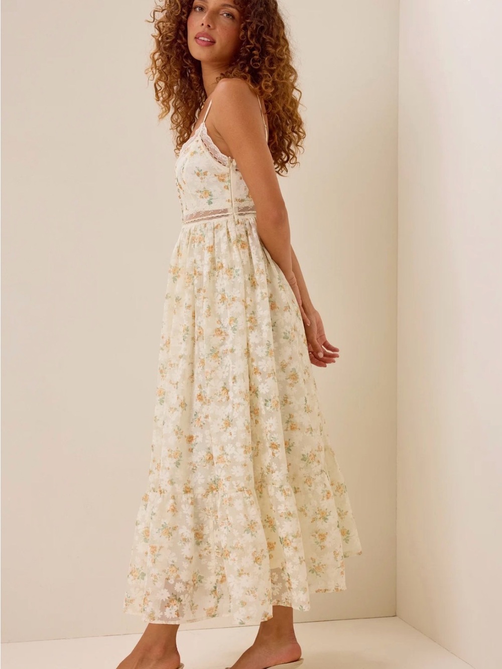 Altar'd State Cream Floral Lace-Trim Maxi Dress - Picture 3 of 7